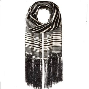BCBG MAXAZRIA Striped Silk Skinny Scarf Fringe